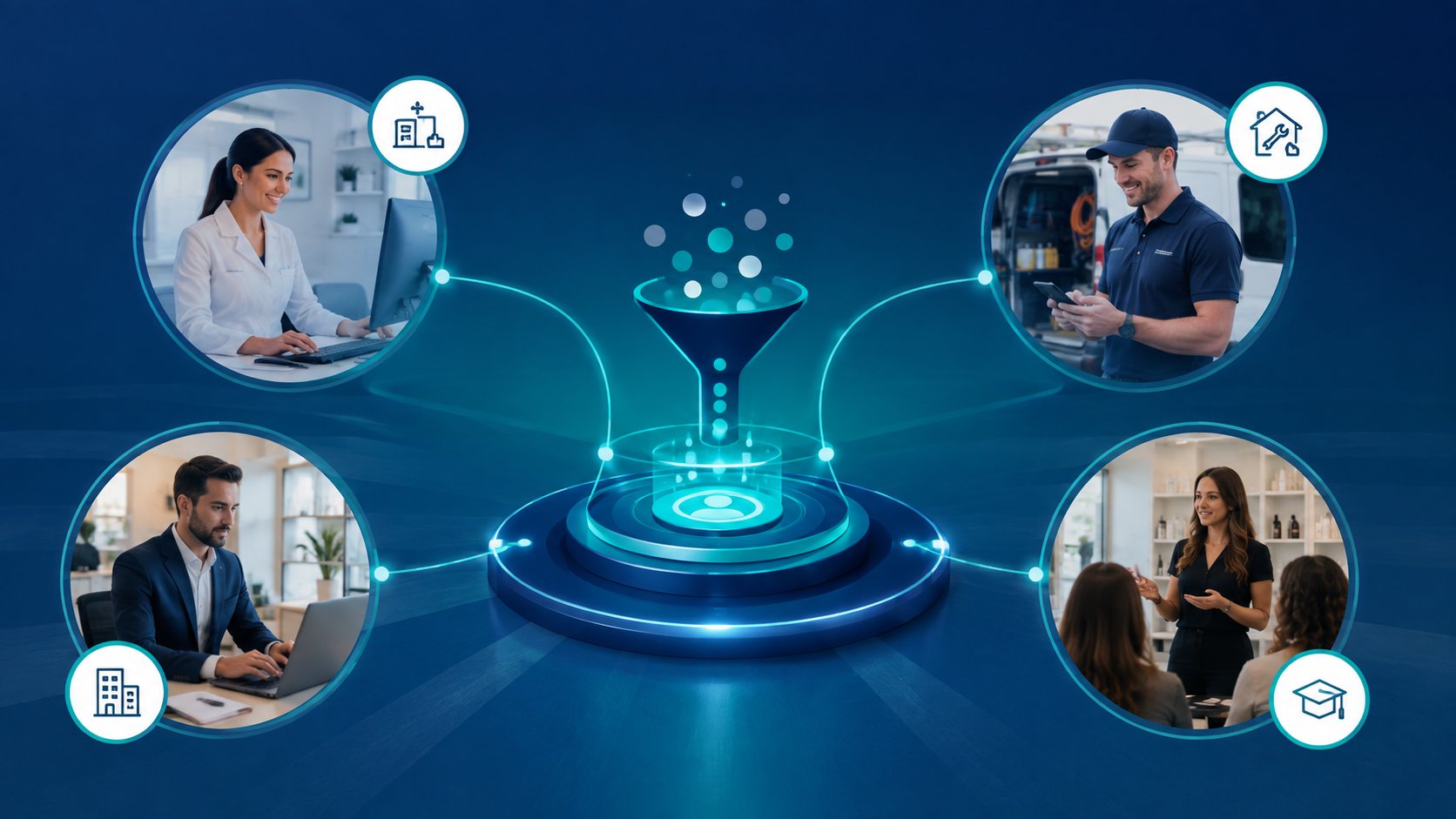 Diferentes industrias conectadas a un sistema de filtrado
